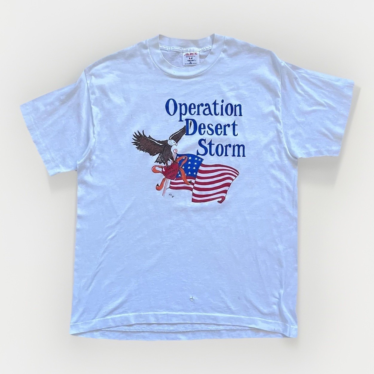 Vintage Operation Desert Storm Shirt Mens Large White Eagle Flag Patriotic 1991